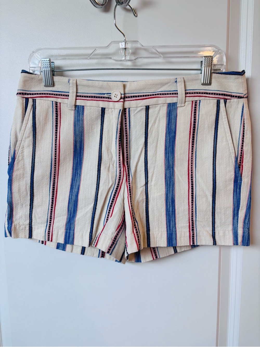 LOFT Women’s Ivory Shorts with Blue and Red Stripes